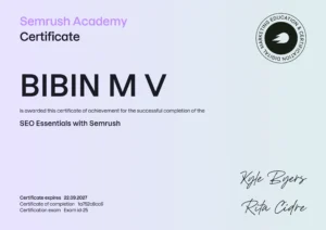 SEMRUSH CERTIFICATION BIBIN MV